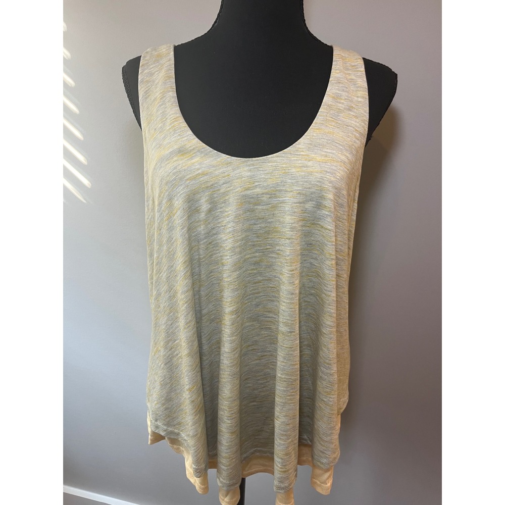 Hem & Thread Womens Yellow Space Dye Double Layer V-Back Tank Top L Summer